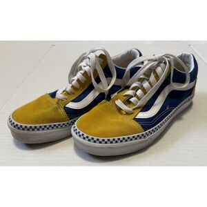 VANS Old Skool Checkerboard Foxing Yellow & Blue Suede Sneakers 721356 -M5.5 -W7